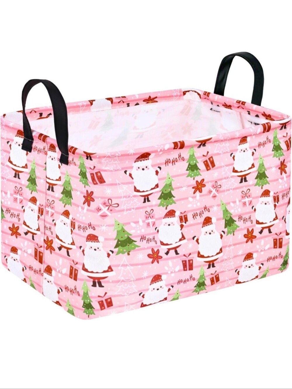 NWT New Christmas Pink Santa Claus Collapsable Storage Bin Basket Gift